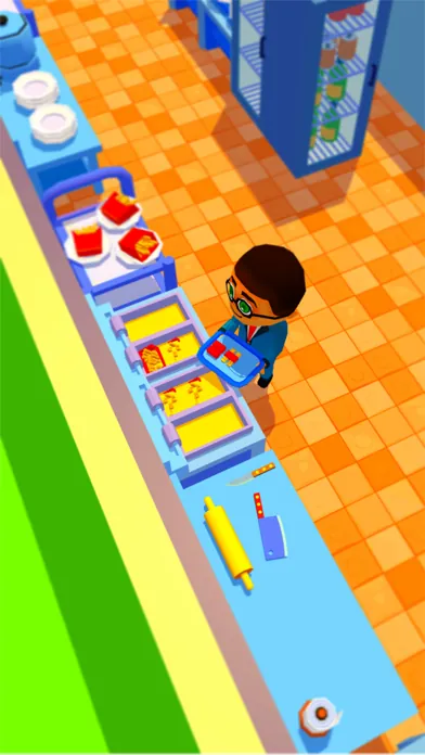 A cafe counter with trays of food and a waiter
